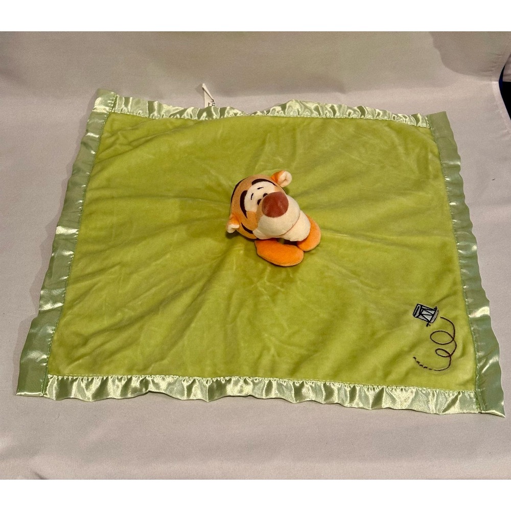 Disney Winnie the Pooh Tigger Security Blanket Lovey Green Satin trimmed Plush